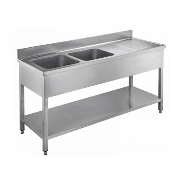 Stainless steel open sink with two bowls, depth 70 cm - Forcar Inox