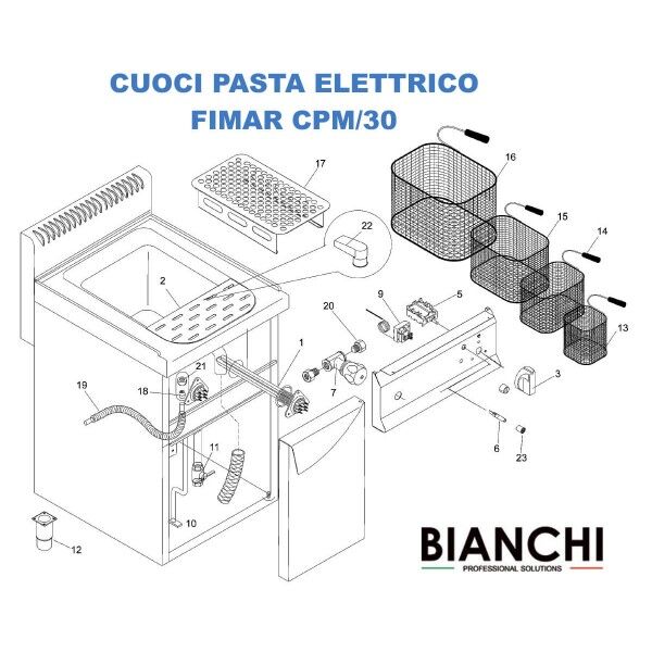 Exploded view spare parts for Fimar CPM30 electric pasta cooker - Fimar