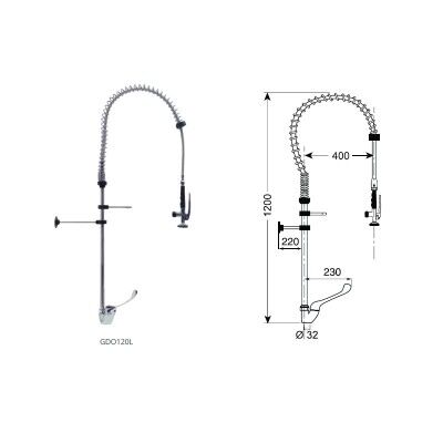 Shower group with single-hole mixer with clinical lever height 1200. GDO120L