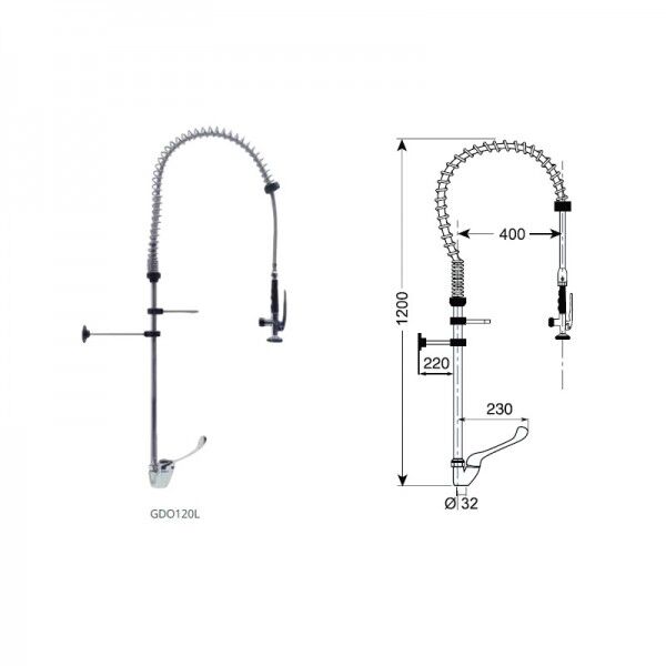 Shower group with single-hole mixer with clinical lever height 1200. GDO120L - Forcar Inox