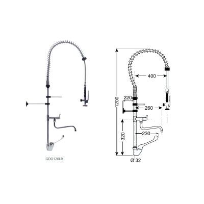 Shower unit with single-hole mixer with clinical lever and faucet height 1200. GDO120LR