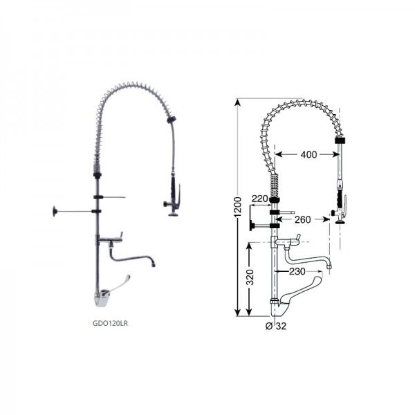 Shower unit with single-hole mixer with clinical lever and faucet height 1200. GDO120LR - Forcar Inox