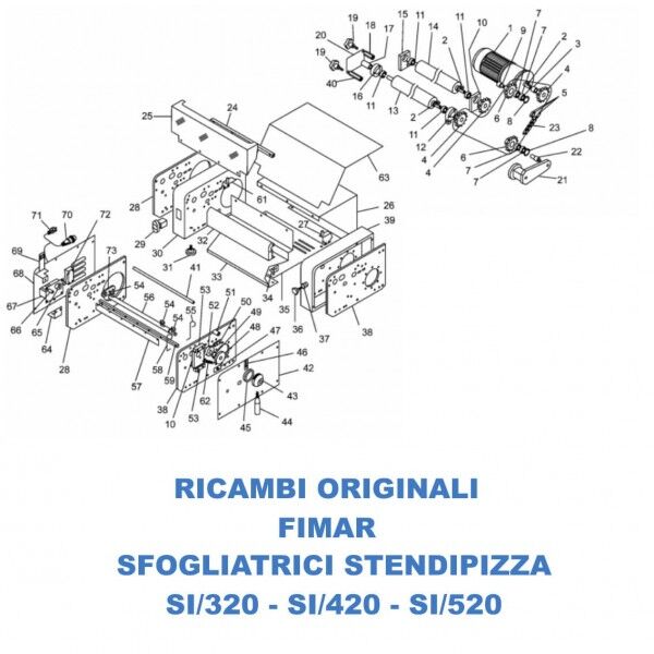 Esploso spare parts for Fimar pizza sheeters. SI320 - SI420 - SI520 - Fimar