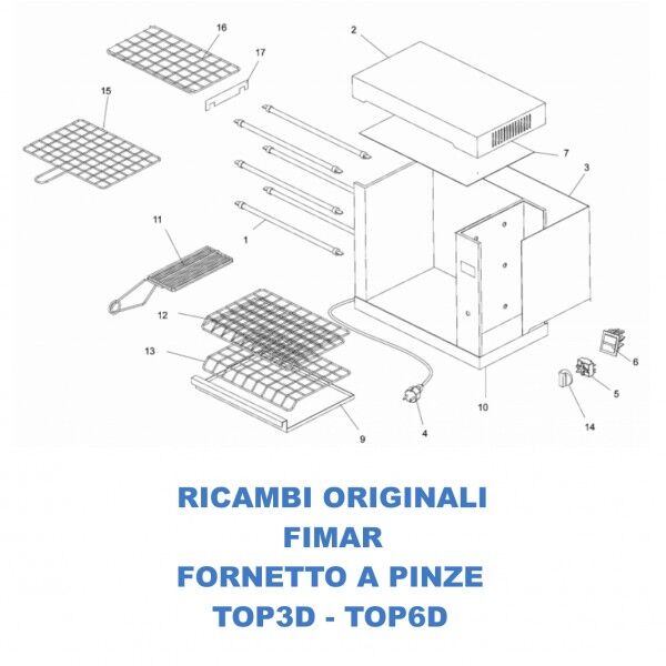 Exploded view spare parts for Fimar toast oven. TOP3D - TOP6D - Fimar