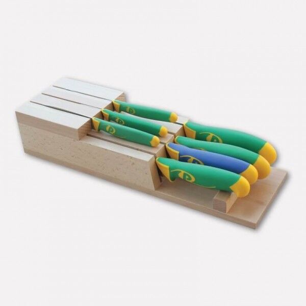 Drawer knife block made of beech wood with set of 7 imperial line knives. 4096 - Coltellerie Paolucci