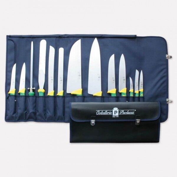 Nylon chef's roll-up pouch with set of 13 imperial line knives. - Paolucci Cutlery