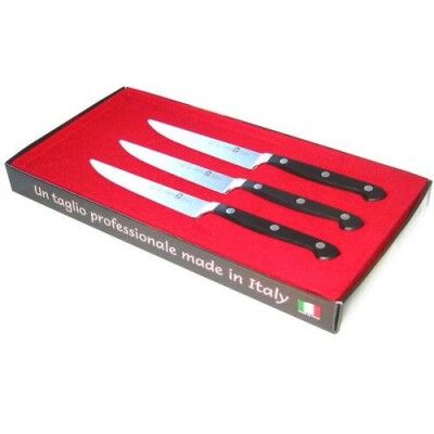 Kit 3 steak knives. Master Chef line stainless steel blade and POM handle. Velvet box. 3030 - Coltellerie Pao...