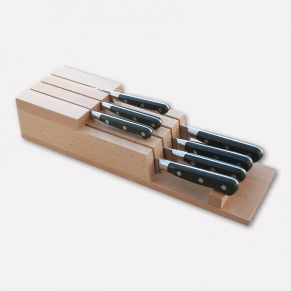Ceppo portacoltelli da cassetto realizzato in legno di faggio con set di 7  coltelli linea Master Chef. 3096 - Bianchi - Attrezzature per la  ristorazione