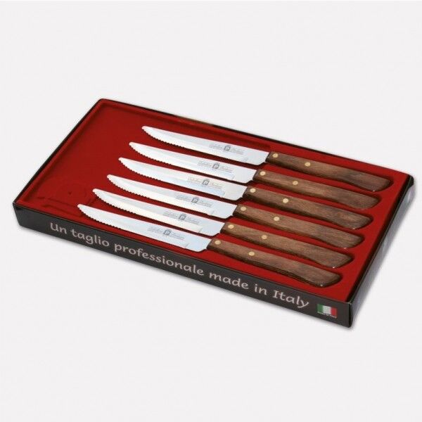 Pack of 6 steak knives with stainless steel blade and durafol handle. 1718 - Coltellerie Paolucci